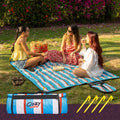 Cozy Club Picnic Blanket – Waterproof Beach Mat | Blue Stripes