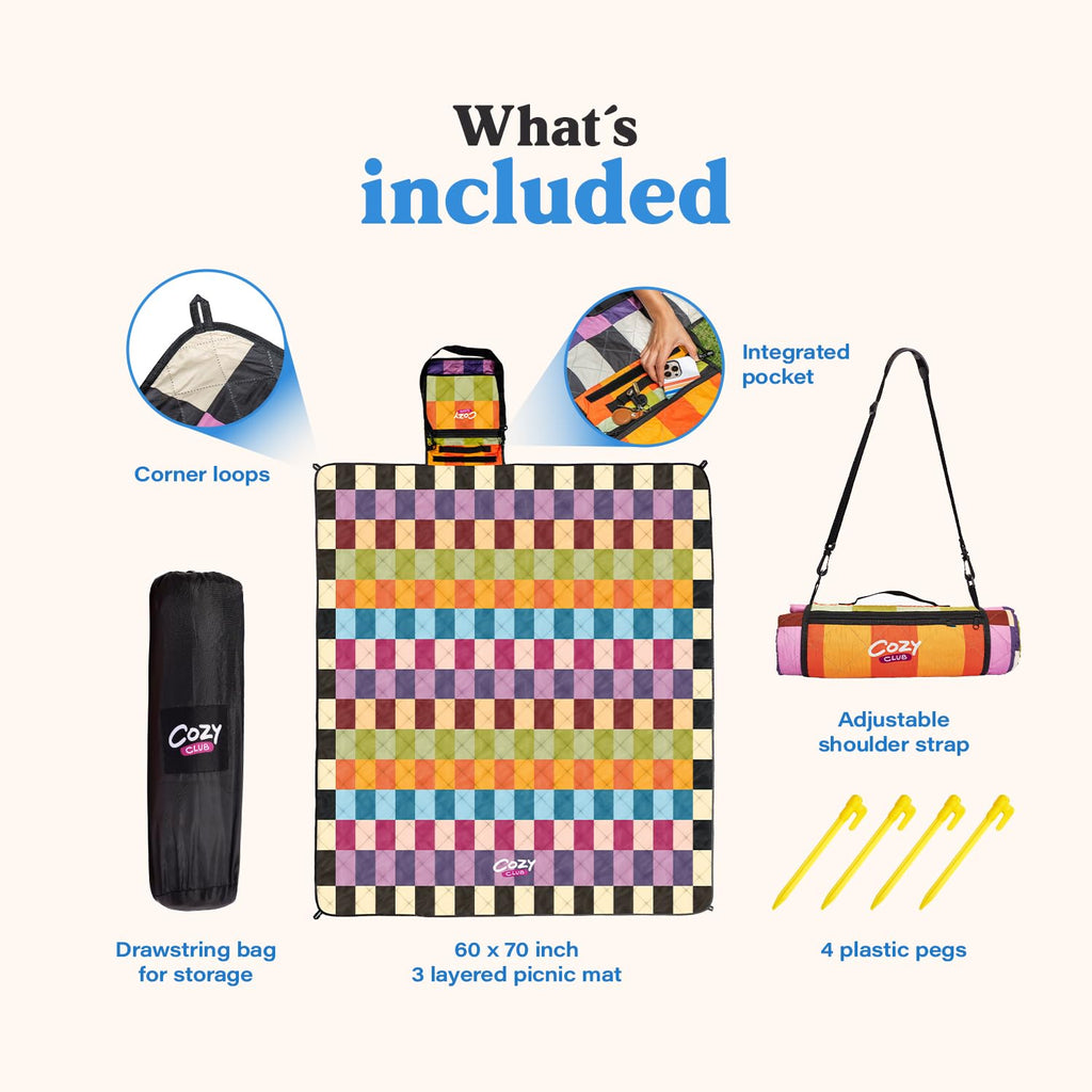 Cozy Club Waterproof Picnic Blanket - Beach mat | Colorful