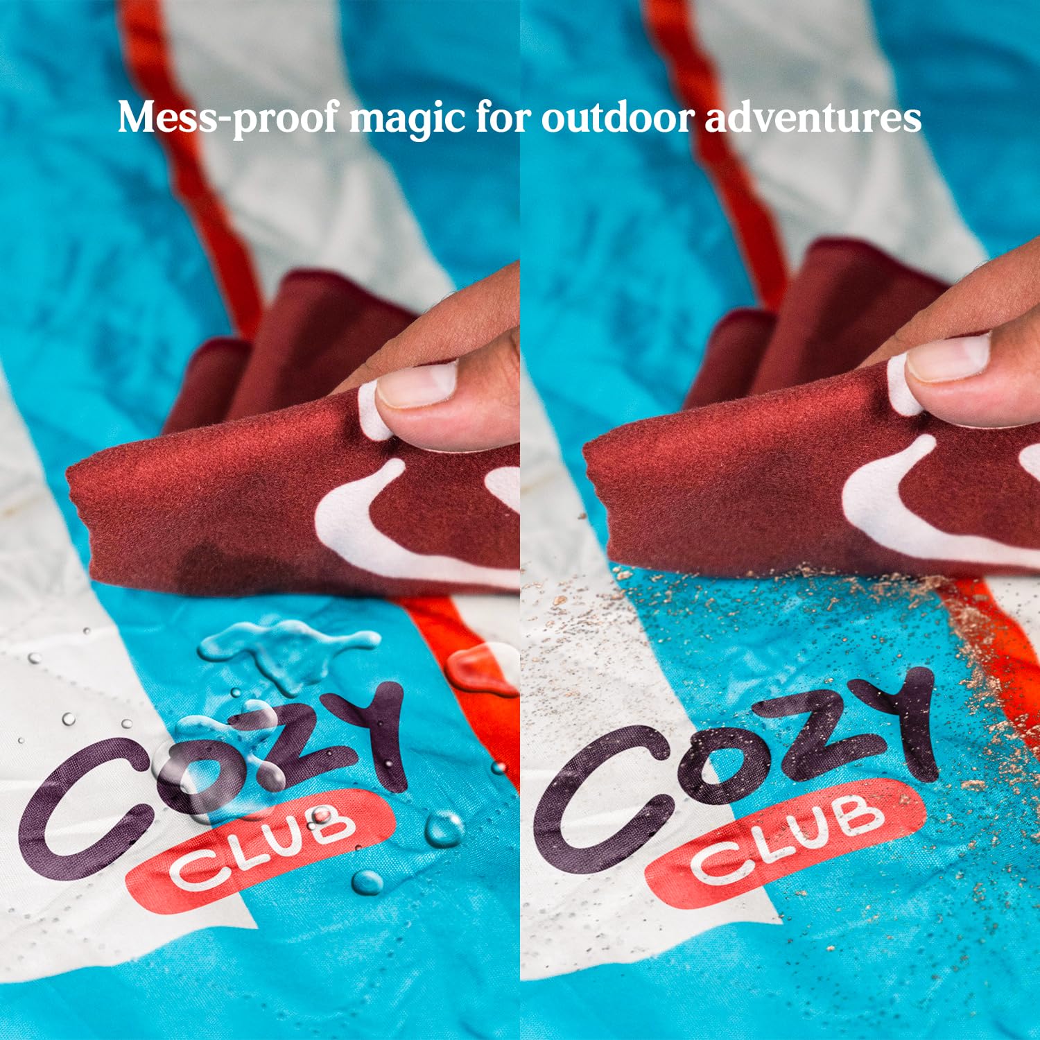 Cozy Club Picnic Blanket – Waterproof Beach Mat | Blue Stripes